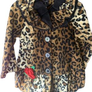 Mack & Co Leopard Print Coat with Red Floral Accent